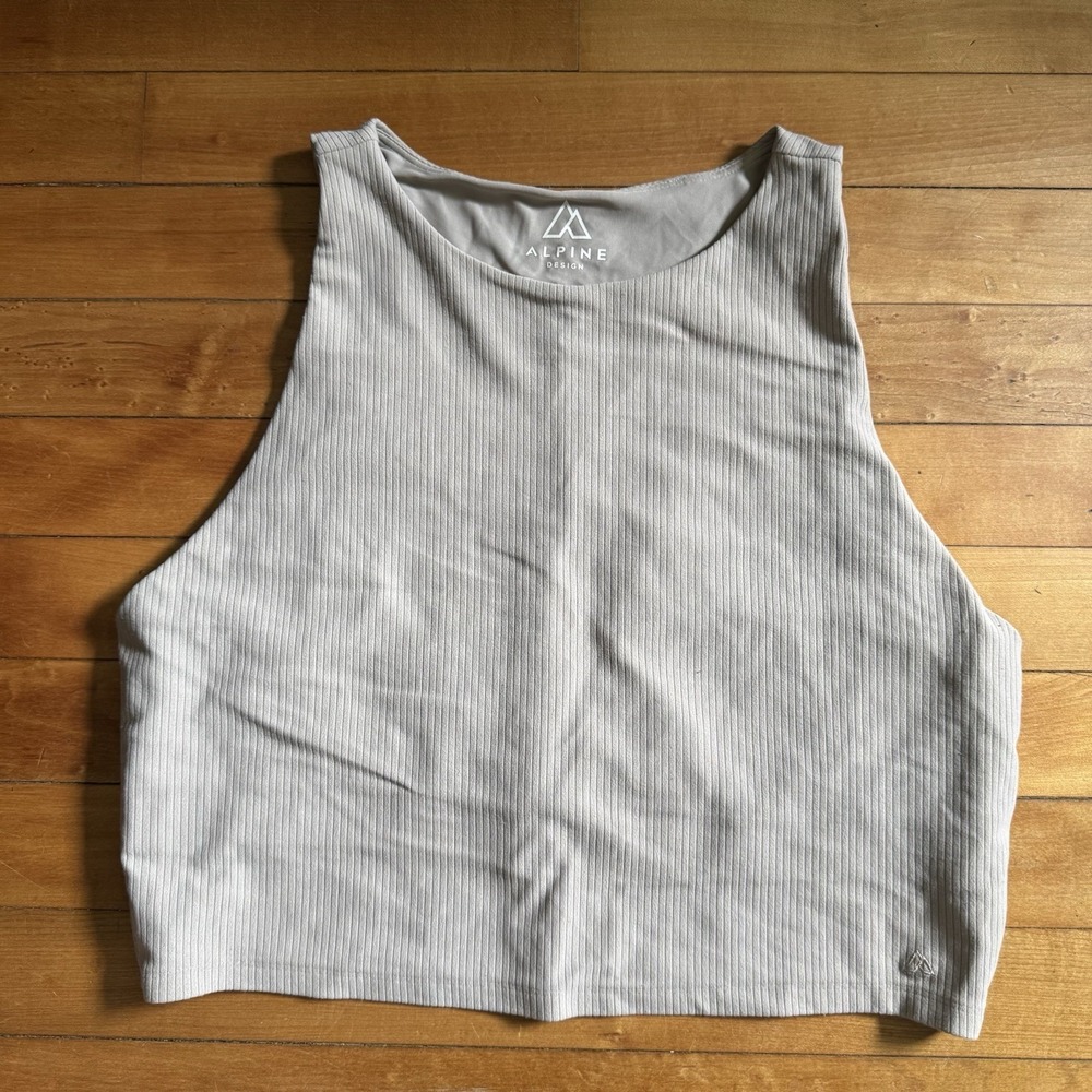 Alpine Design Womens Ribbed Crop Tank Top Built-in Bra Light Gray Size‎ L